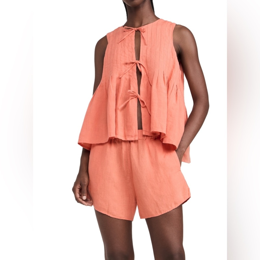 Desmond and Dempsey Pleated Cami and Shorts set in Coral Coral.